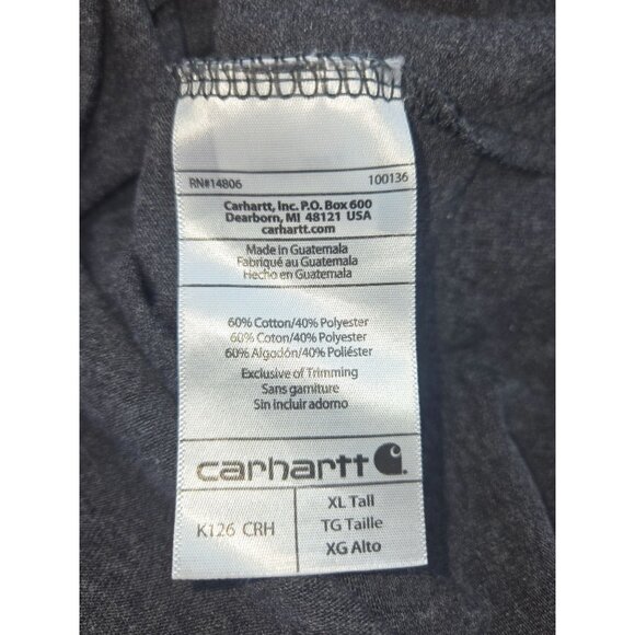 Carhartt Mens Long Sleeve Tshirt XLT Gray Crewneck Work Pocket - Picture 6 of 7